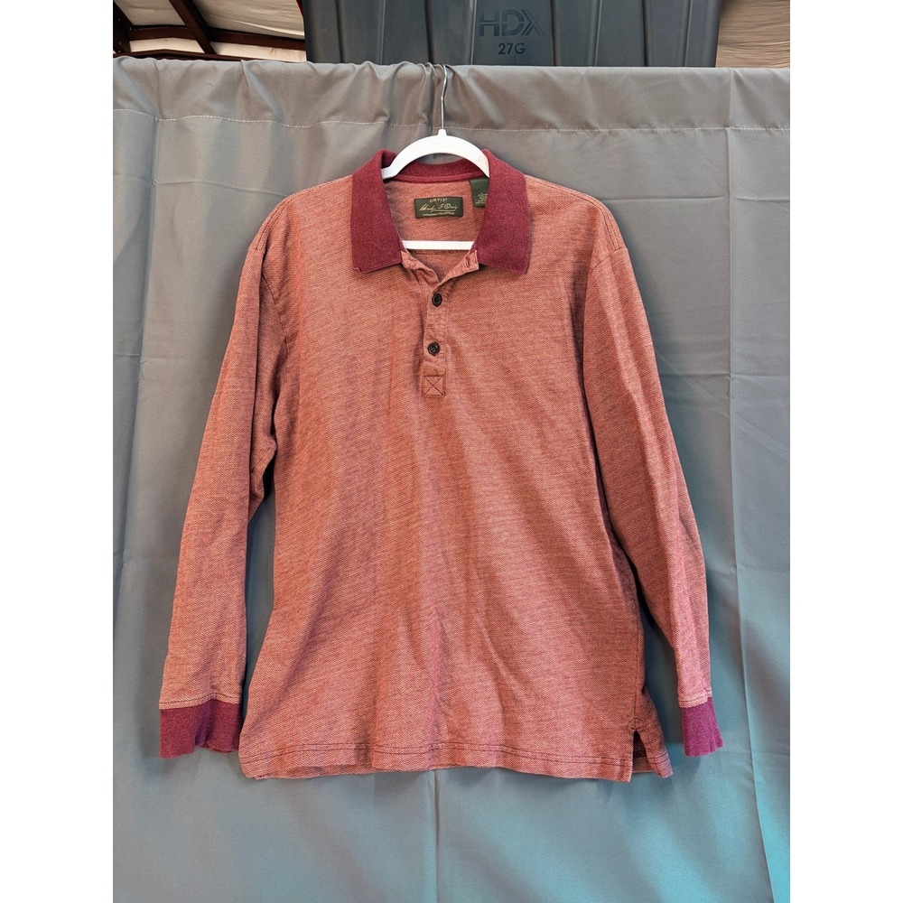 Orvis Signature Collection Mens Large Red Pima Cotton Herringbone LS Polo Shirt